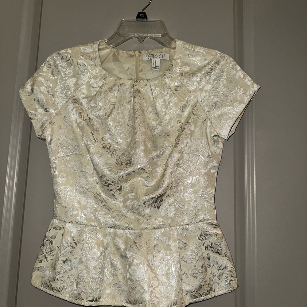 Forever 21 Cream Peplum Blouse with Peter Pan Collar